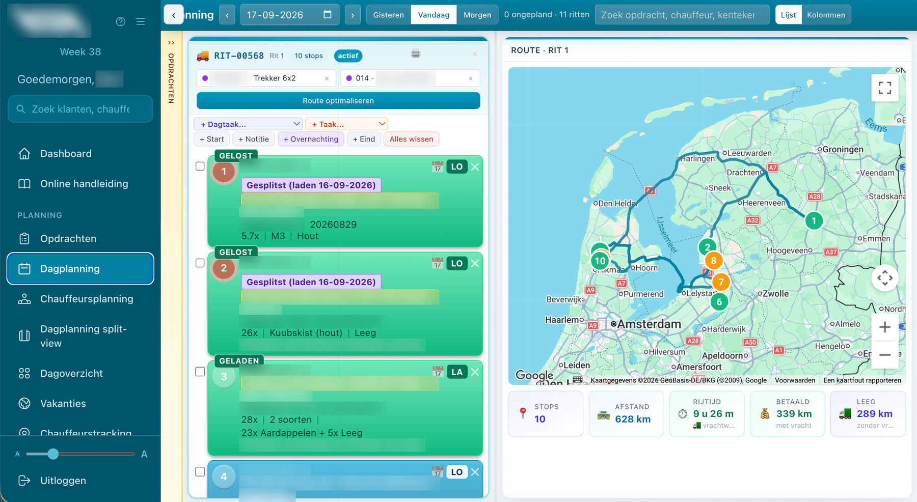Het planbord van VYS TMS